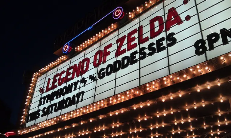 Theater marquee advertising The Legend of Zelda Symphony of the Goddesses concert