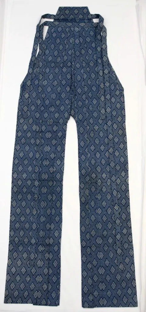 Long pleated hemp hakama trousers displayed against a neutral background