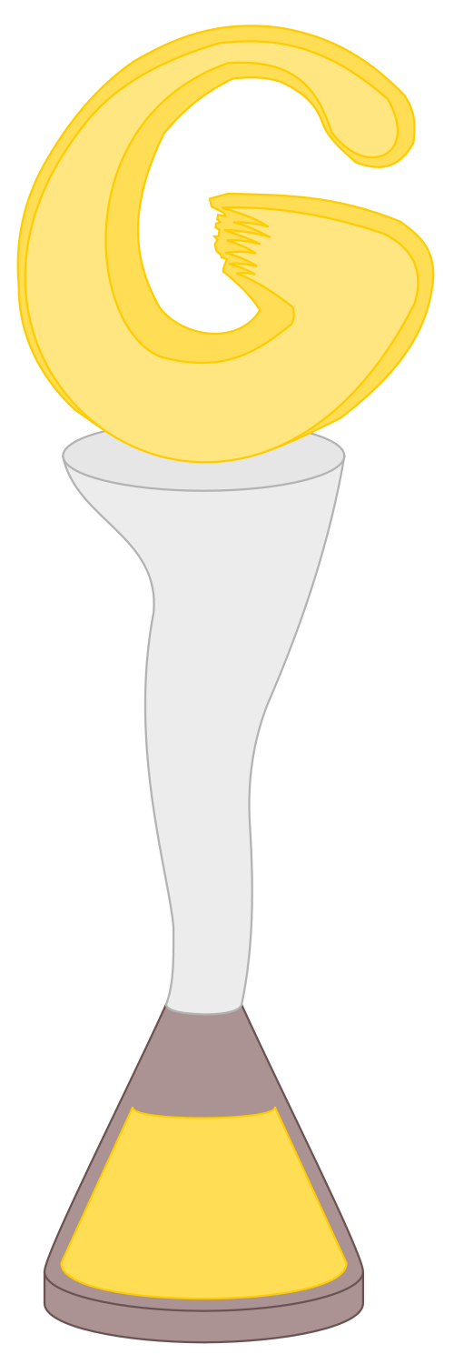 Tall stylised golden Japan Game Awards trophy illustration.