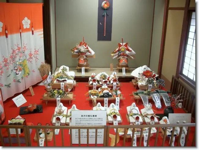 Display of colourful ornamental Japanese knots used in gift wrapping