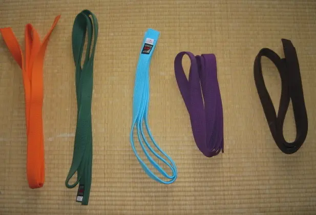 Coloured kyū belts used in Karate