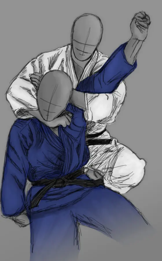 Illustration of kataha-jime as a representative judo strangling technique
