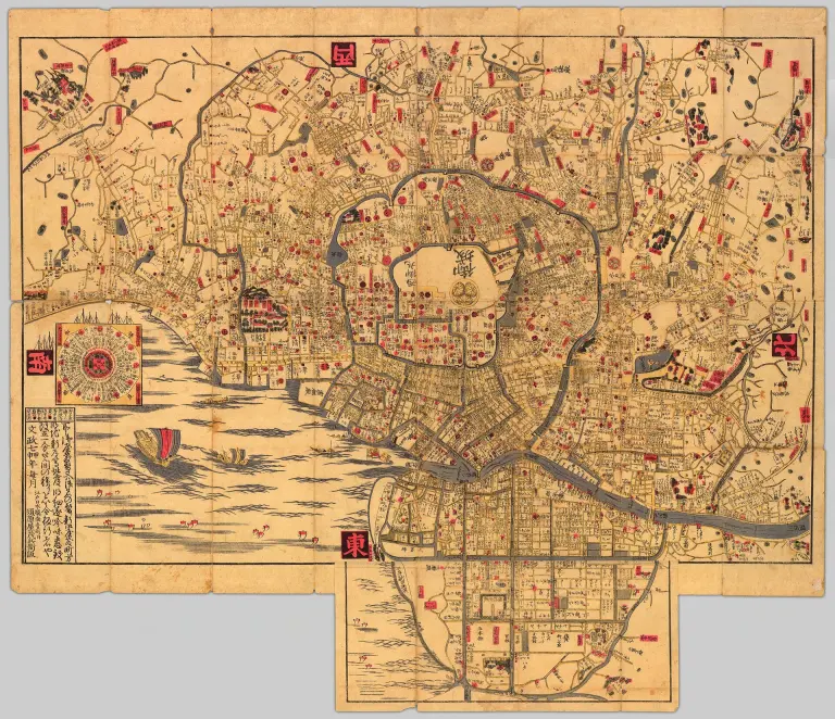 Detailed colored pocket map of Edo published in 1824