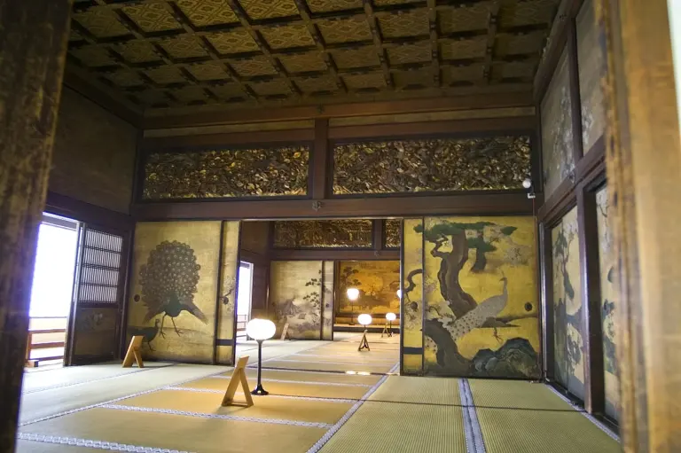 Painted fusuma panels in a formal tatami room at Nishi Honganji
