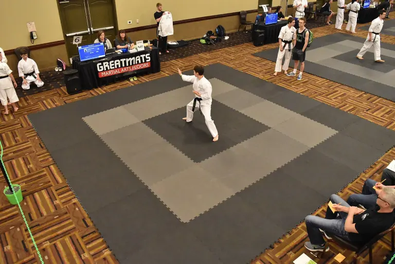 Matted ring prepared for a sport karate tournament