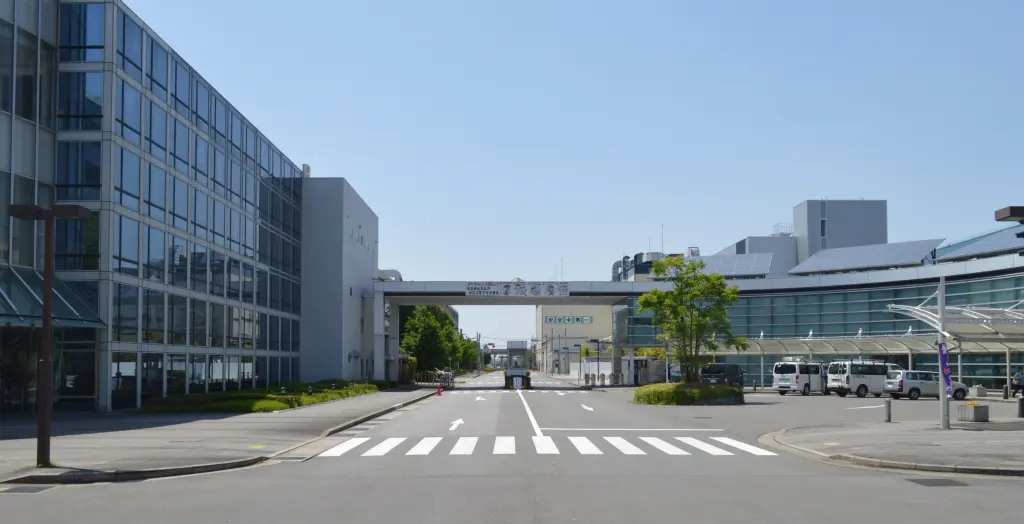 Main entrance and buildings at Toyota Auto Body’s Fujimatsu plant.