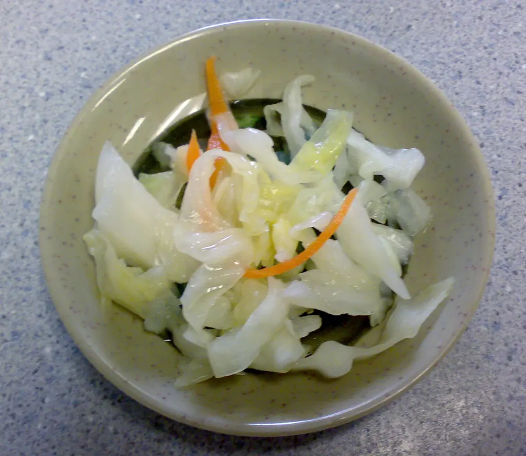 Several kinds of Japanese pickles arranged together on a plate