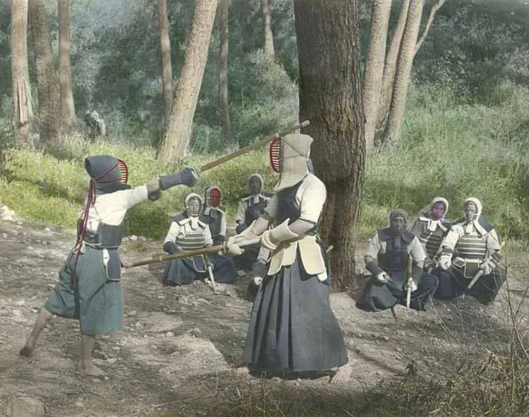A historical group practising kendo in Japan