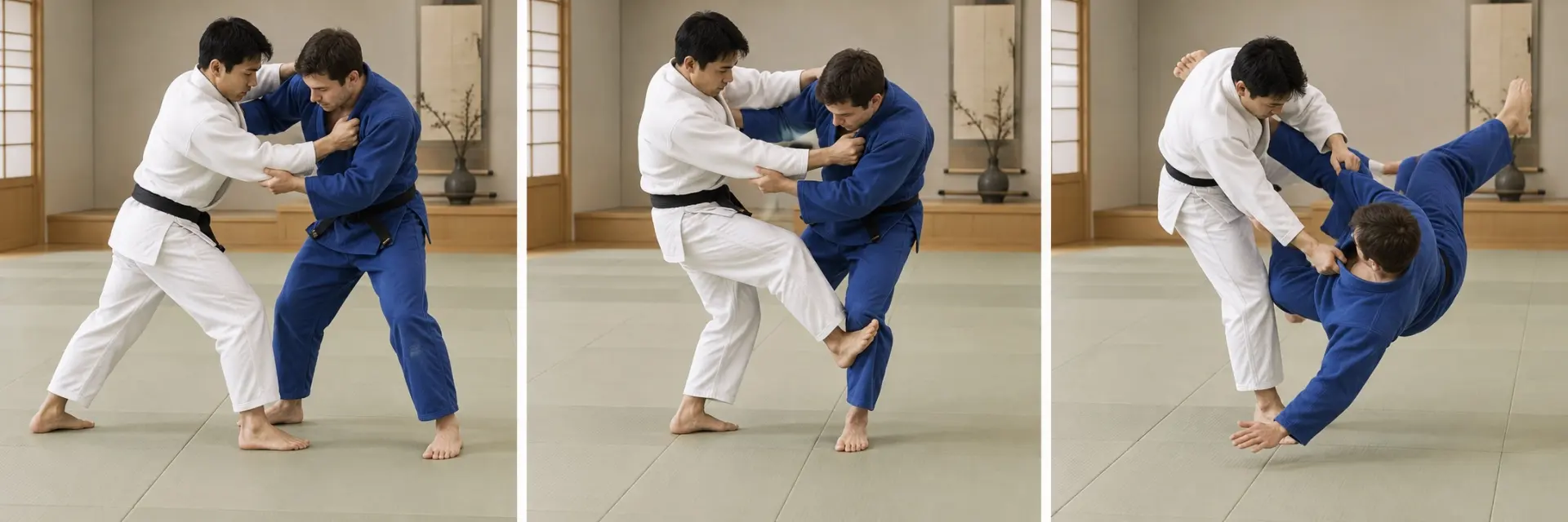 Hiza-guruma technique shape: Complete the defining action.