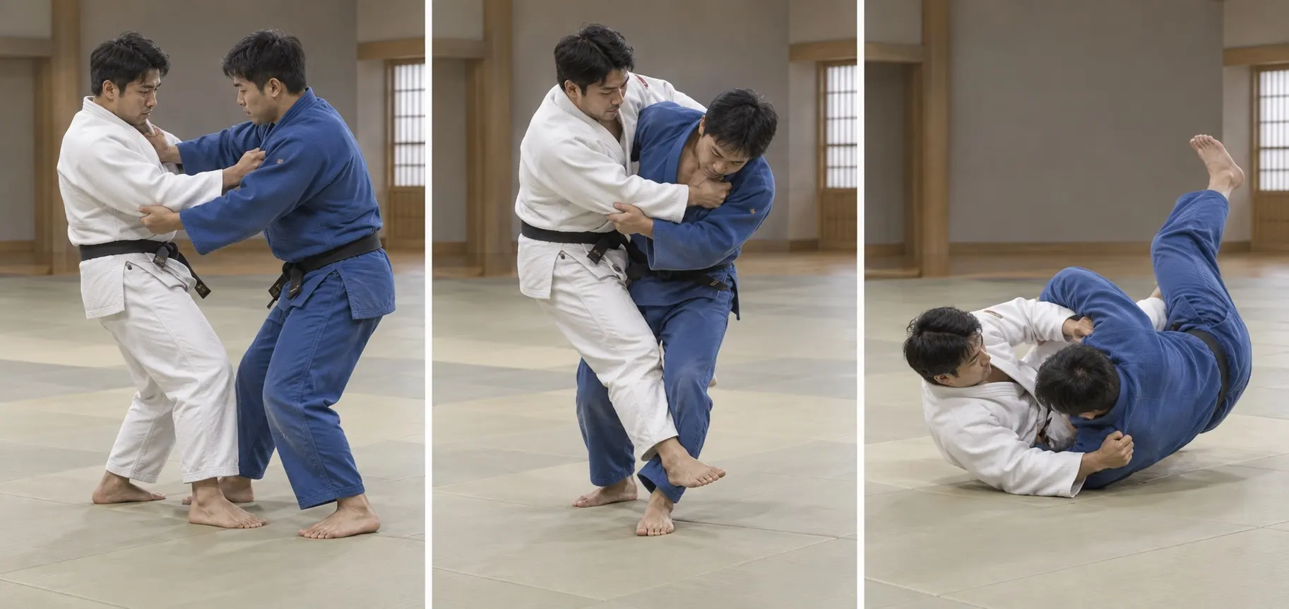 Ko-uchi-makikomi technique shape: Complete the defining action.