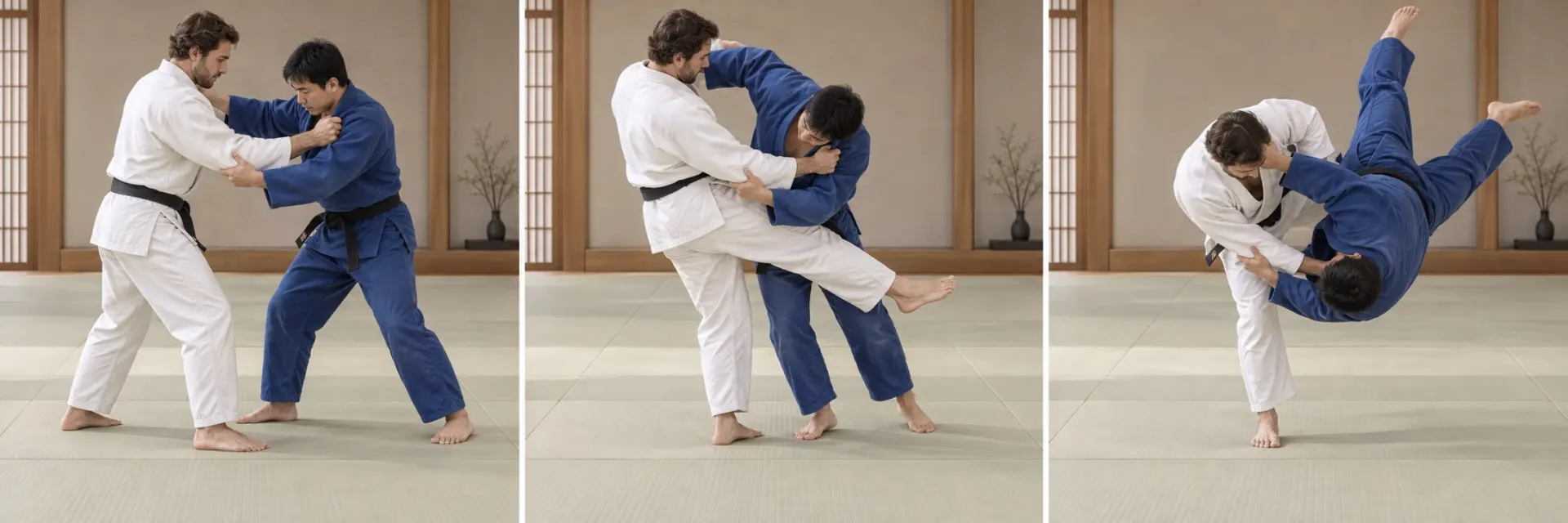 O-guruma technique shape: Complete the defining action.