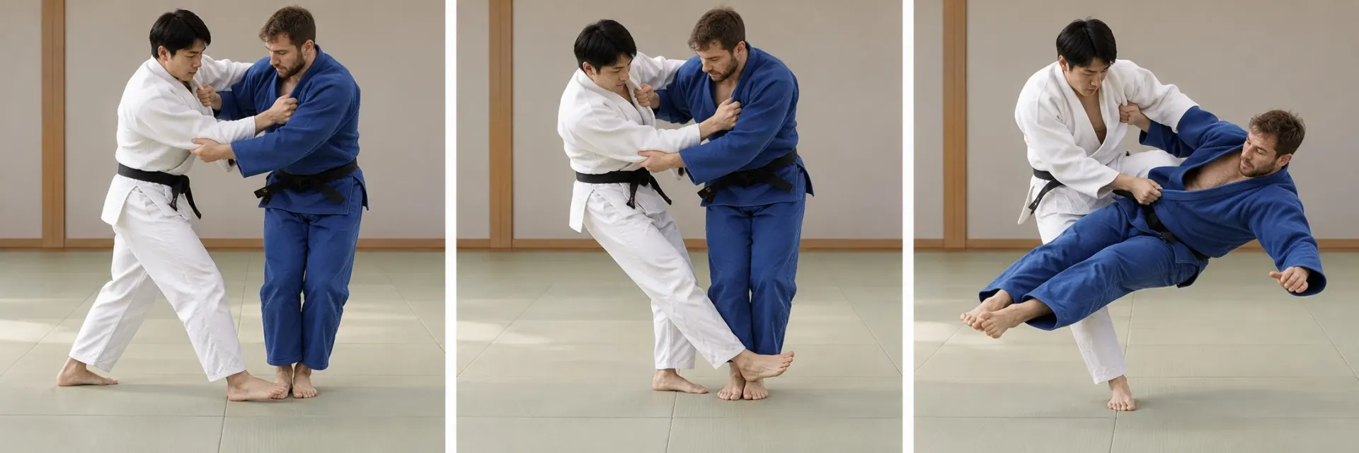 Okuri-ashi-harai technique shape: Complete the defining action.