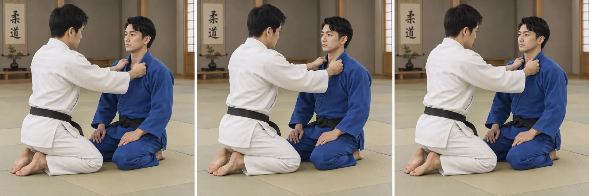 両手絞の技の形。参ったで直ちに解く。