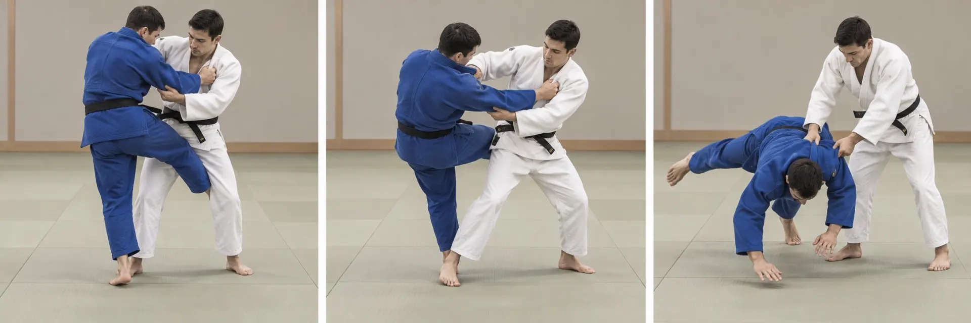 Uchi-mata-sukashi technique shape: Complete the defining action.