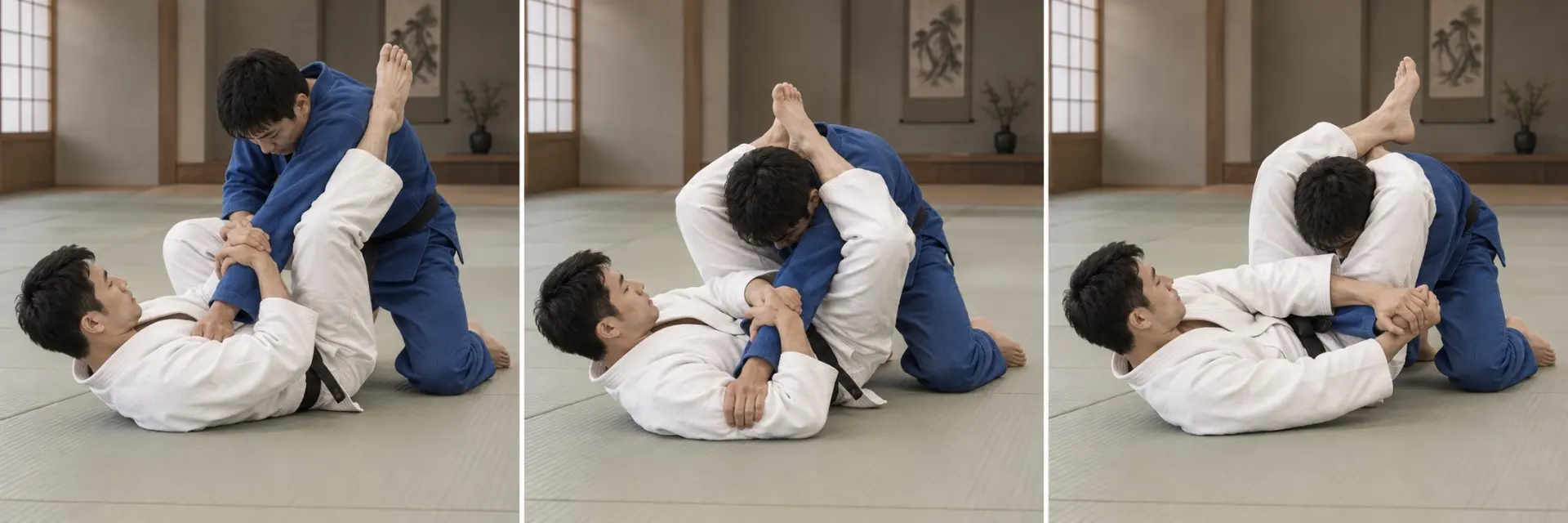 Ude-hishigi-sankaku-gatame technique shape: Apply and release safely.
