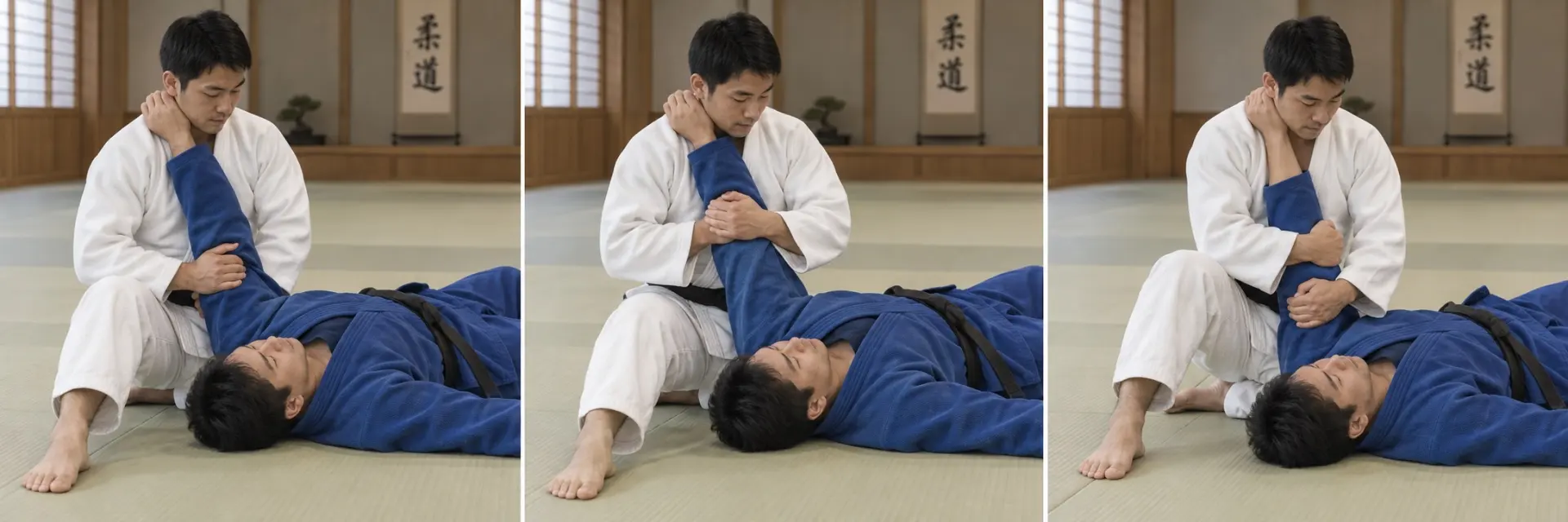 Ude-hishigi-ude-gatame technique shape: Apply and release safely.